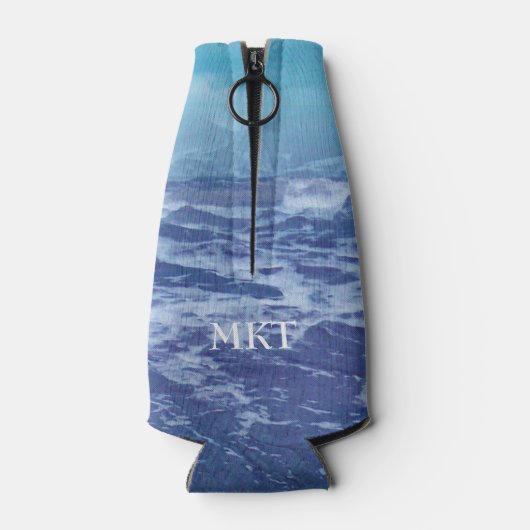 Blauwe Atlantische oceaangolven wolken hemelfoto Flesjeskoeler (Achterkant)