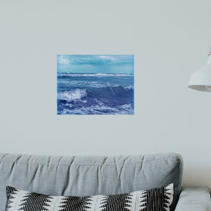 Blauwe Atlantische oceaangolven wolken hemelfoto Poster
