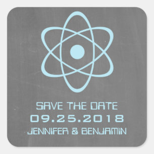 Blauwe atomaire schoolbord Save the Date-stickers Vierkante Sticker