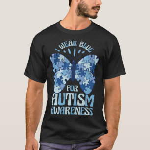 Blauwe Autisme Bewustzijn Vlinder puzzelstuk Autis T-shirt