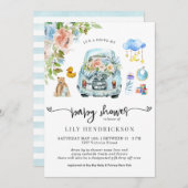 Blauwe auto | Aandrijving per Baby shower (Voorkant / Achterkant)