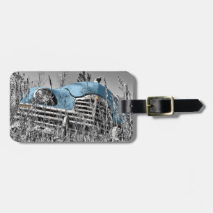 blauwe auto bagagelabel