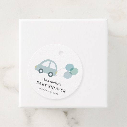 Blauwe Auto Ballonnen Witte Jongen Baby shower Bedankjes Labels (In situ)