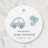 Blauwe Auto Ballonnen Witte Jongen Baby shower Bedankjes Labels (Voorkant)