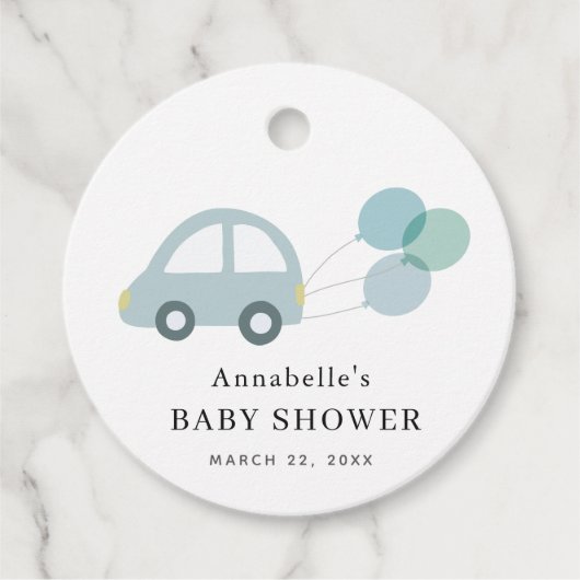 Blauwe Auto Ballonnen Witte Jongen Baby shower Bedankjes Labels (Voorkant)