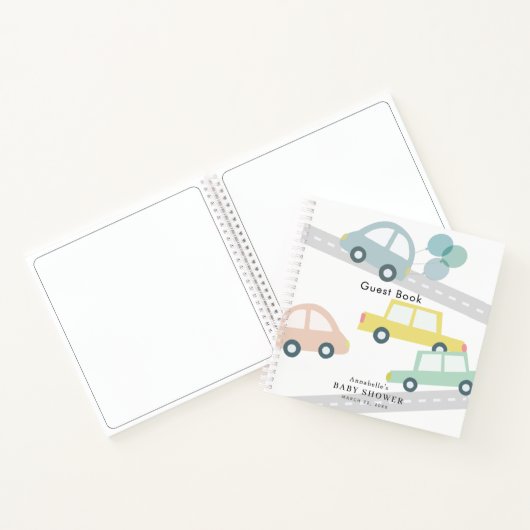Blauwe Auto Ballonnen Witte Jongen Baby shower Notitieboek (Binnen)