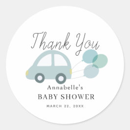 Blauwe Auto Ballonnen Witte Jongen Baby shower Ronde Sticker