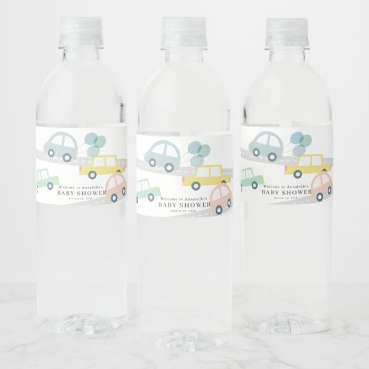 Blauwe Auto Ballonnen Witte Jongen Baby shower Waterfles Etiket (Flessen)