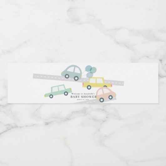 Blauwe Auto Ballonnen Witte Jongen Baby shower Waterfles Etiket (Enkel label)