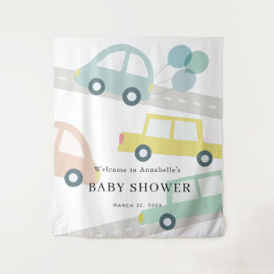 Blauwe Auto Ballonnen Witte Jongen Baby Shower Wel Wandkleed