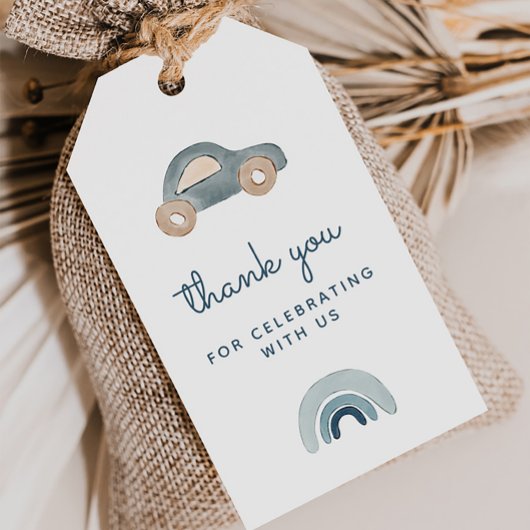 Blauwe Auto Bedankt Label Cadeaulabel