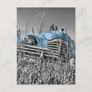  blauwe auto briefkaart