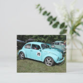 Blauwe auto briefkaart (Staand voorkant)