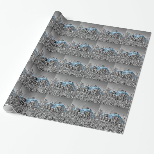 blauwe auto cadeaupapier (Uitgerold)