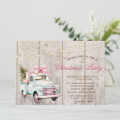 Blauwe auto dennenboom hout kerstfeest kaart (Staand voorkant)