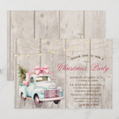 Blauwe auto dennenboom hout kerstfeest kaart (Voorkant / Achterkant)