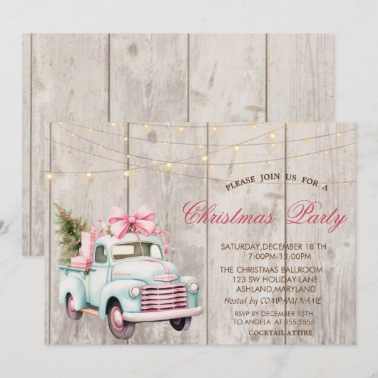 Blauwe auto dennenboom hout kerstfeest kaart (Voorkant / Achterkant)