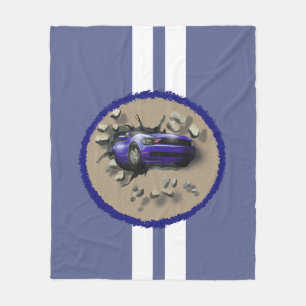 Blauwe auto die door de muur breekt fleece deken