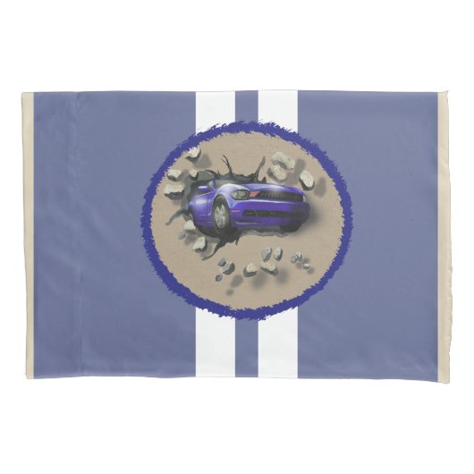 Blauwe auto die door een muur kruipt kussensloop (Voorkant)