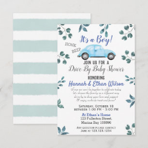 Blauwe auto en groene auto op Baby shower parade Kaart
