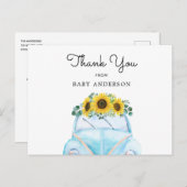 Blauwe auto en zonnebloemen Hartelijk dank Briefkaart (Voorkant / Achterkant)