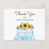 Blauwe auto en zonnebloemen Hartelijk dank Briefkaart (Voorkant)