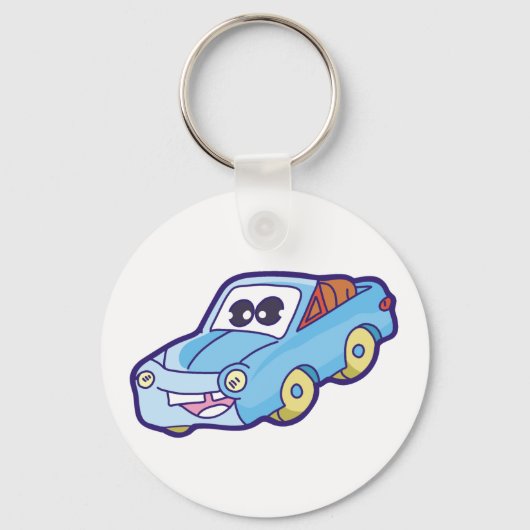 Blauwe auto glimlachen sleutelhanger (Voorkant)