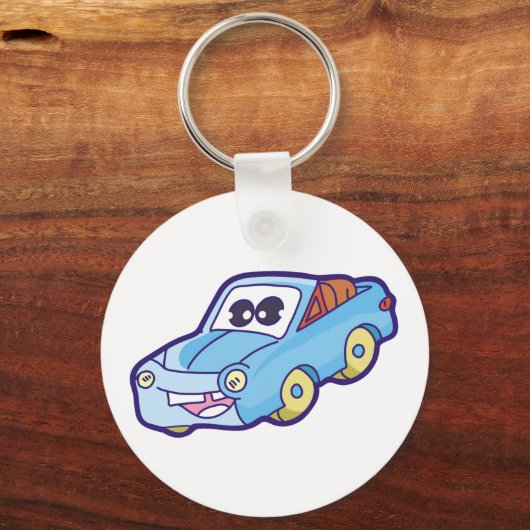 Blauwe auto glimlachen sleutelhanger (Voorkant)
