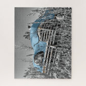  blauwe auto in grijs veld legpuzzel (Verticaal)