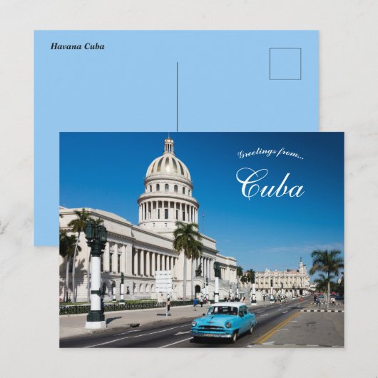 Blauwe auto in Havana Cuba Briefkaart (Voorkant / Achterkant)