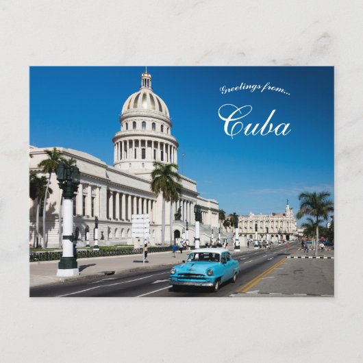 Blauwe auto in Havana Cuba Briefkaart (Voorkant)