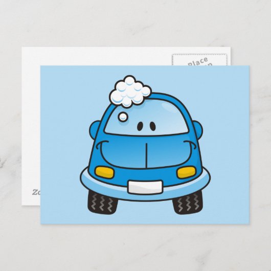 Blauwe auto met bellen briefkaart (Voorkant / Achterkant)