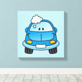 Blauwe auto met bellen canvas afdruk (Insitu (Houten vloer))