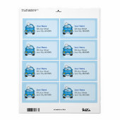 Blauwe auto met bellen etiket (Full Sheet)