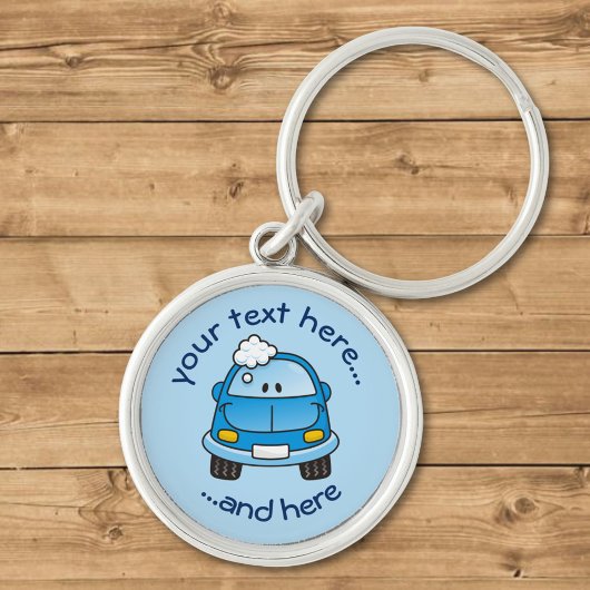 Blauwe auto met bellen sleutelhanger