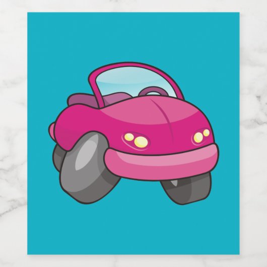 Blauwe auto met bellen wijn etiket (Enkel label)