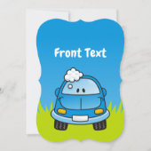 Blauwe auto met belletjes kaart (Voorkant)
