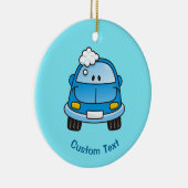 Blauwe auto met belletjes keramisch ornament (Rechts)