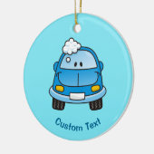 Blauwe auto met belletjes keramisch ornament (Links)