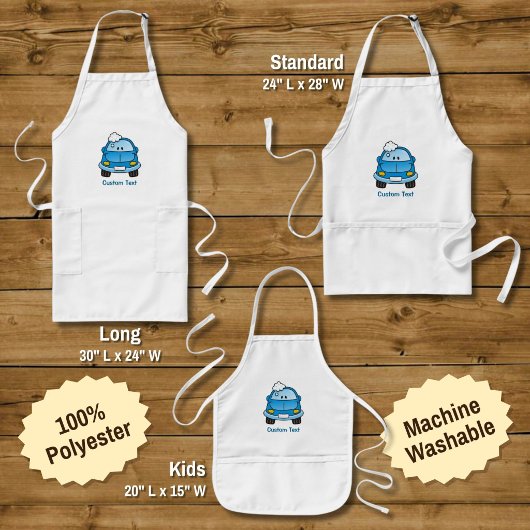 Blauwe auto met belletjes lang schort