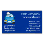 Blauwe auto met belletjes magnetisch visitekaartje (Voorkant)