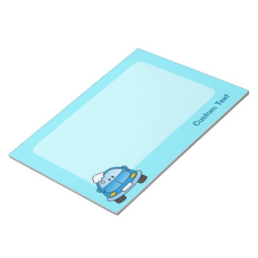 Blauwe auto met belletjes notitieblok (Schuin)