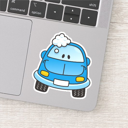 Blauwe auto met belletjes sticker (Detail)