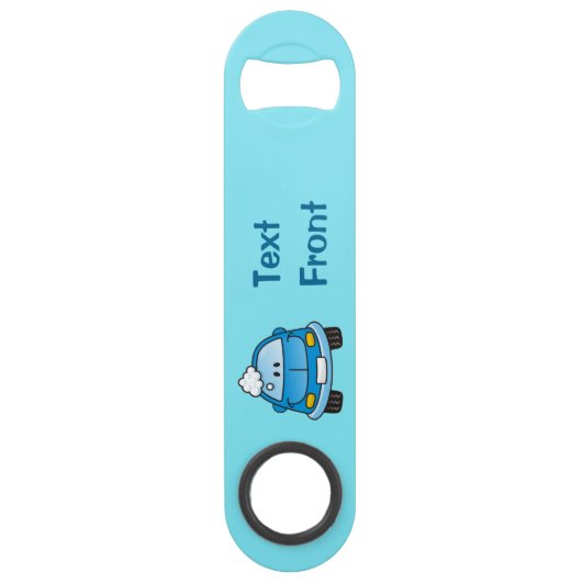 Blauwe auto met bubbels bar sleutel speed flessenopener (Voorkant)
