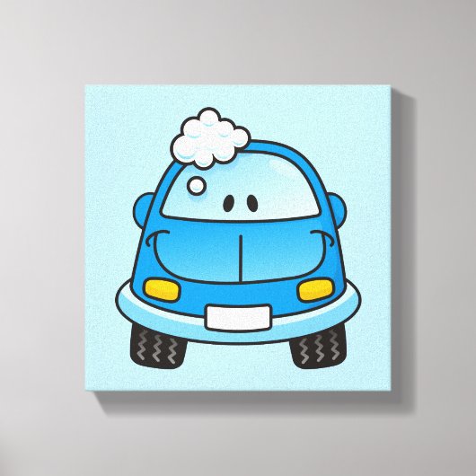 Blauwe auto met bubbels canvas afdruk (Voorkant)