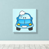 Blauwe auto met bubbels canvas afdruk (Insitu (Houten vloer))