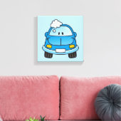 Blauwe auto met bubbels canvas afdruk (Insitu (Woonkamer))
