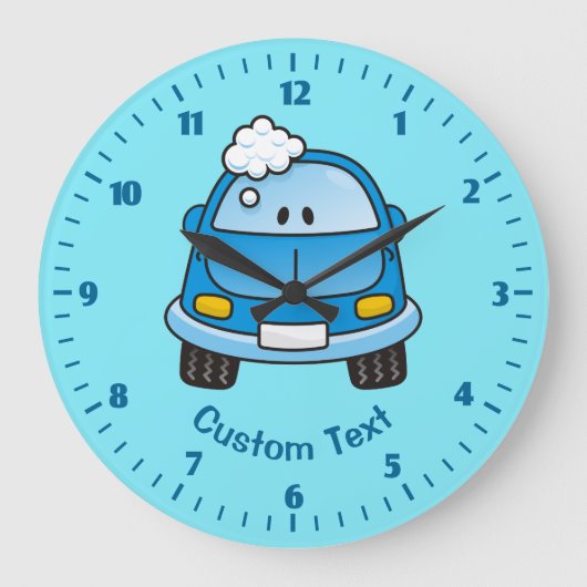Blauwe auto met bubbels grote klok (Voorkant)