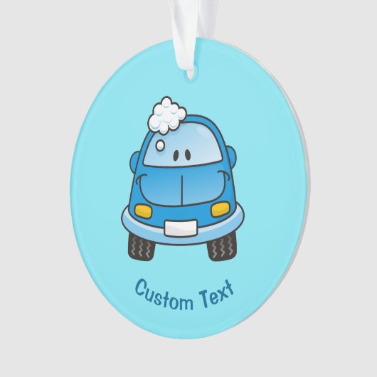 Blauwe auto met bubbels ornament (voorkant)