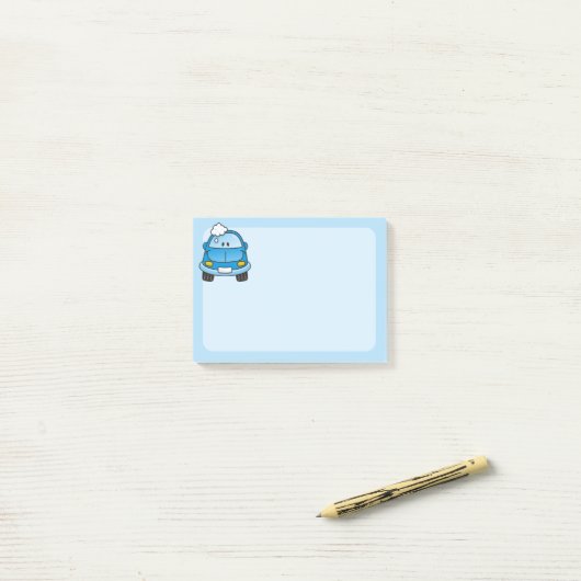 Blauwe auto met bubbels post-it® notes (Op bureau)
